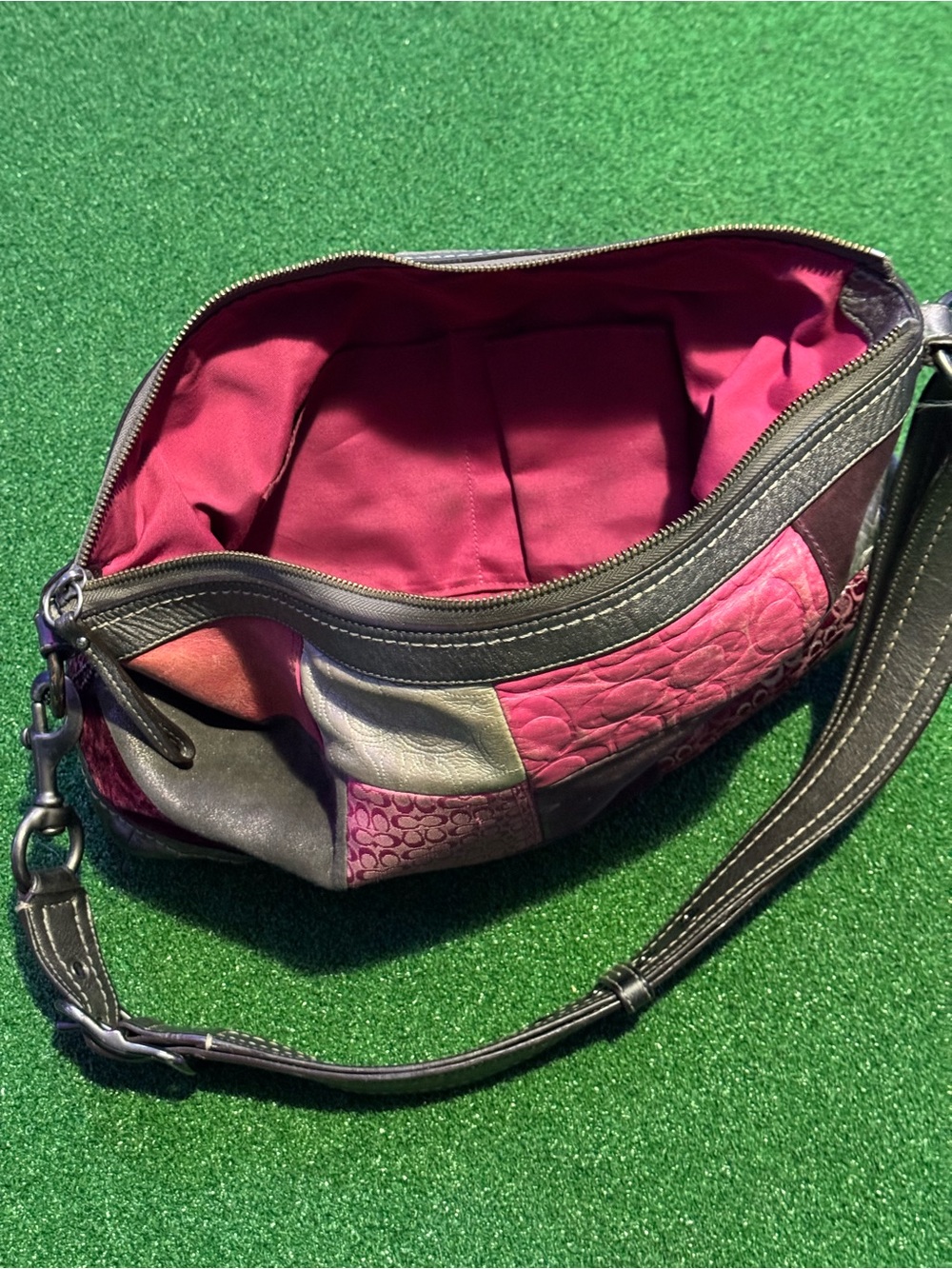 Coach SOHO Patchwork Crossbody Shoulder Bag in Pink, Magenta and Silver - Picture 6 of 12